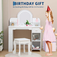 Tavolo da toeletta per bambini Garvee con luce LED e sgabello, regolabile, MDF, bianco, per bambine dai 3 ai 9 anni, sala giochi e camera da letto