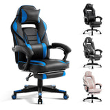 Garvee Sedia Gaming Ergonomica Alta con Poggiapiedi e Supporto Lombare, Regolabile in Altezza, Pelle PU, Massaggio, Rotazione 360°, Blu - Ufficio e Gaming