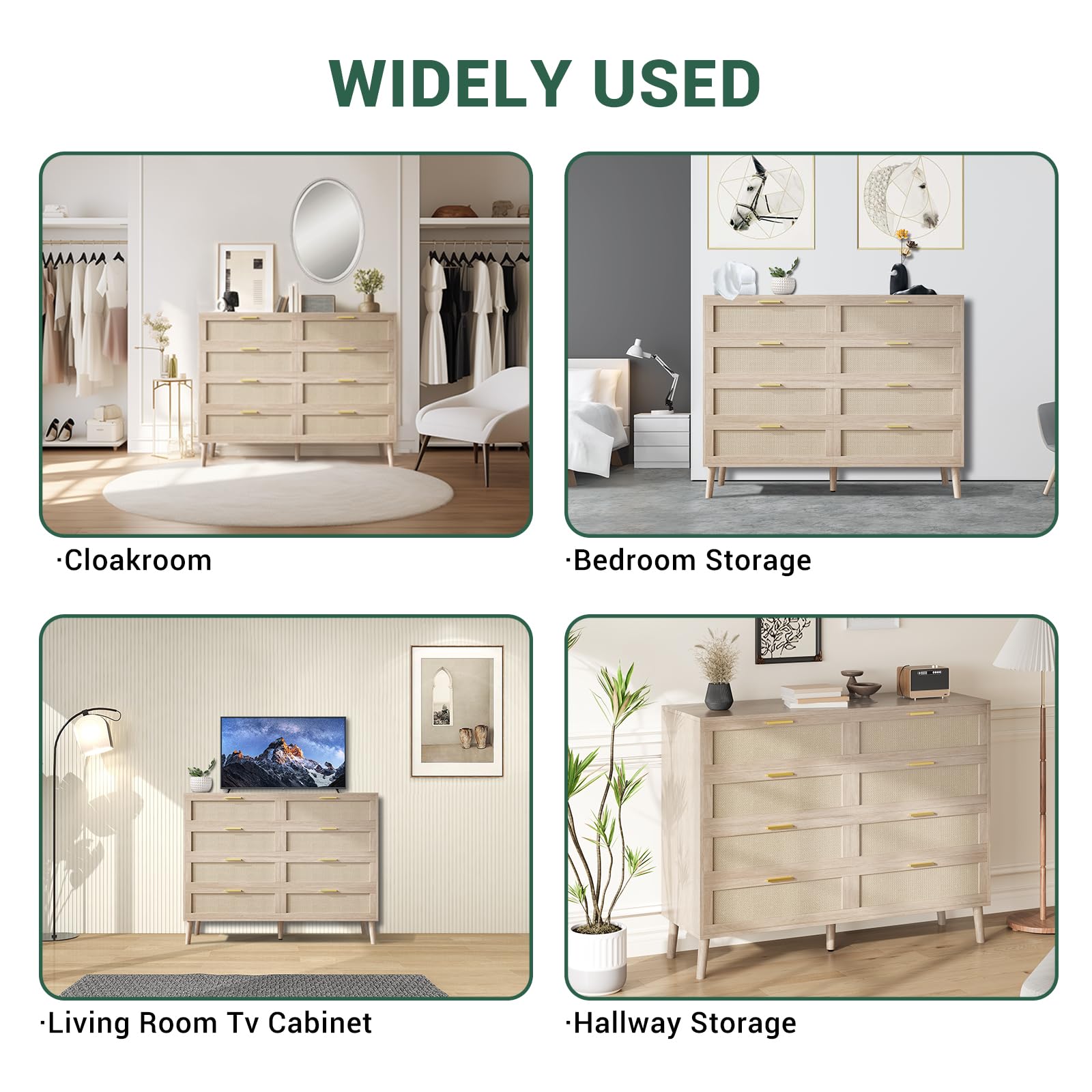Cassettiera in rattan Garvee con 8 cassetti, spaziosa e robusta, per camera da letto e corridoio, colori naturali