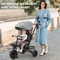 Triciclo per bambini Garvee scalabile 6 in 1, bicicletta per bambini con sedile reversibile per sole e pedali, grigio, da 10 mesi a 5 anni