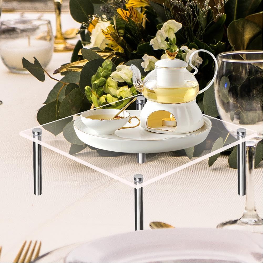 Garvee Supporto Acrilico Quadrato per Torte e Dolci Trasparente con Gambe Metalliche Robusto Espositore Professionale per Cupcake per Feste e Matrimoni