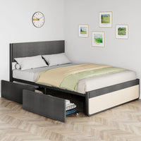 Letto matrimoniale Garvee con testiera, 2 cassetti, doghe in metallo, silenzioso, tessuto in lino grigio, camera da letto