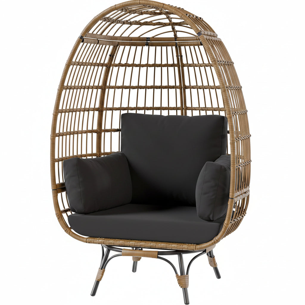Garvee Sedia a Uovo Girevole 360° in Rattan PE Oversize con Cuscino Imbottito per Giardino e Balcone, 96x75.4x145.3 cm, Resistente all'Acqua e UV