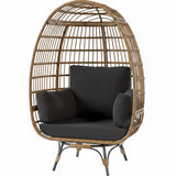 Garvee Sedia a Uovo Girevole 360° in Rattan PE Oversize con Cuscino Imbottito per Giardino e Balcone, 96x75.4x145.3 cm, Resistente all'Acqua e UV - Nero