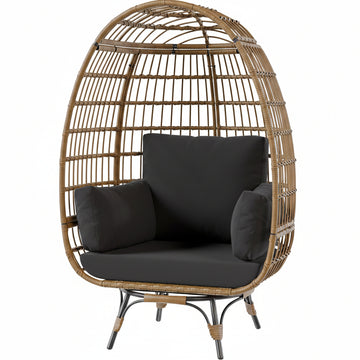 Garvee Sedia a Uovo Girevole 360° in Rattan PE Oversize con Cuscino Imbottito per Giardino e Balcone, 96x75.4x145.3 cm, Resistente all'Acqua e UV