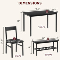 Set da pranzo Garvee per 4 persone con panca e sedie, salvaspazio, con contenitore, MDF e acciaio, robusto, nero, piccoli appartamenti