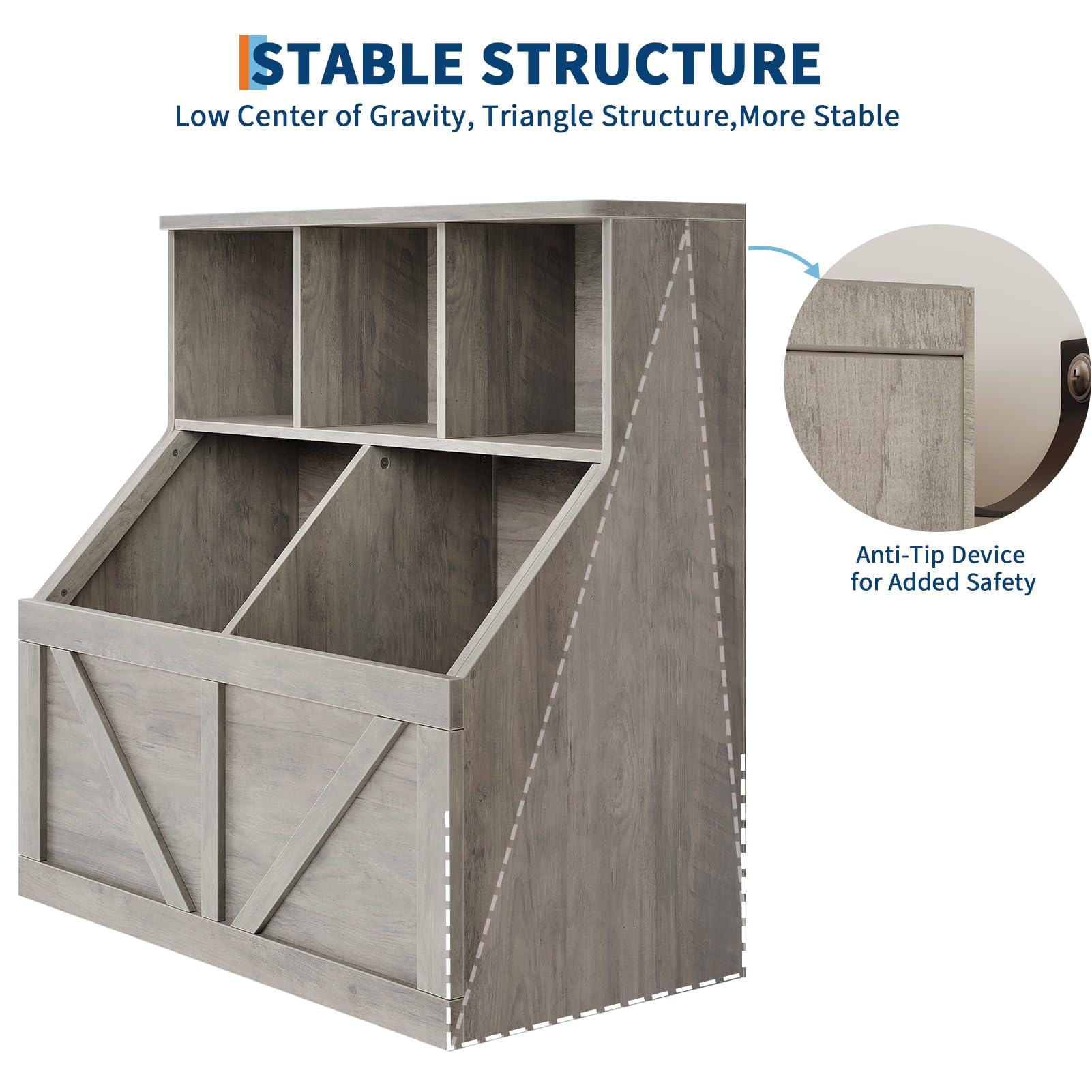 Libreria per bambini e contenitore per giocattoli Garvee, multifunzionale con protezione antiribaltamento per sale giochi e camerette, 35,4'' grigio