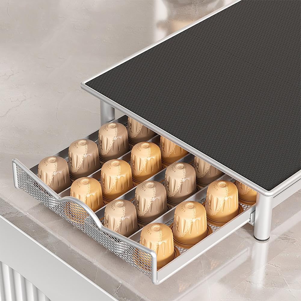 Cassetto portaoggetti Garvee per 40 capsule di caffè, robusto portacapsule con design scorrevole, 40,5x22x5,7 cm, antracite, per cucina e postazione caffè
