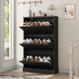 Garvee Mobile Porta Scarpe con 3 Cassetti Ribaltabili, Ripiano Regolabile, Legno MDF Nero, Salvaspazio per Ingresso e Soggiorno, 31.5"x10"x50.8" - Black