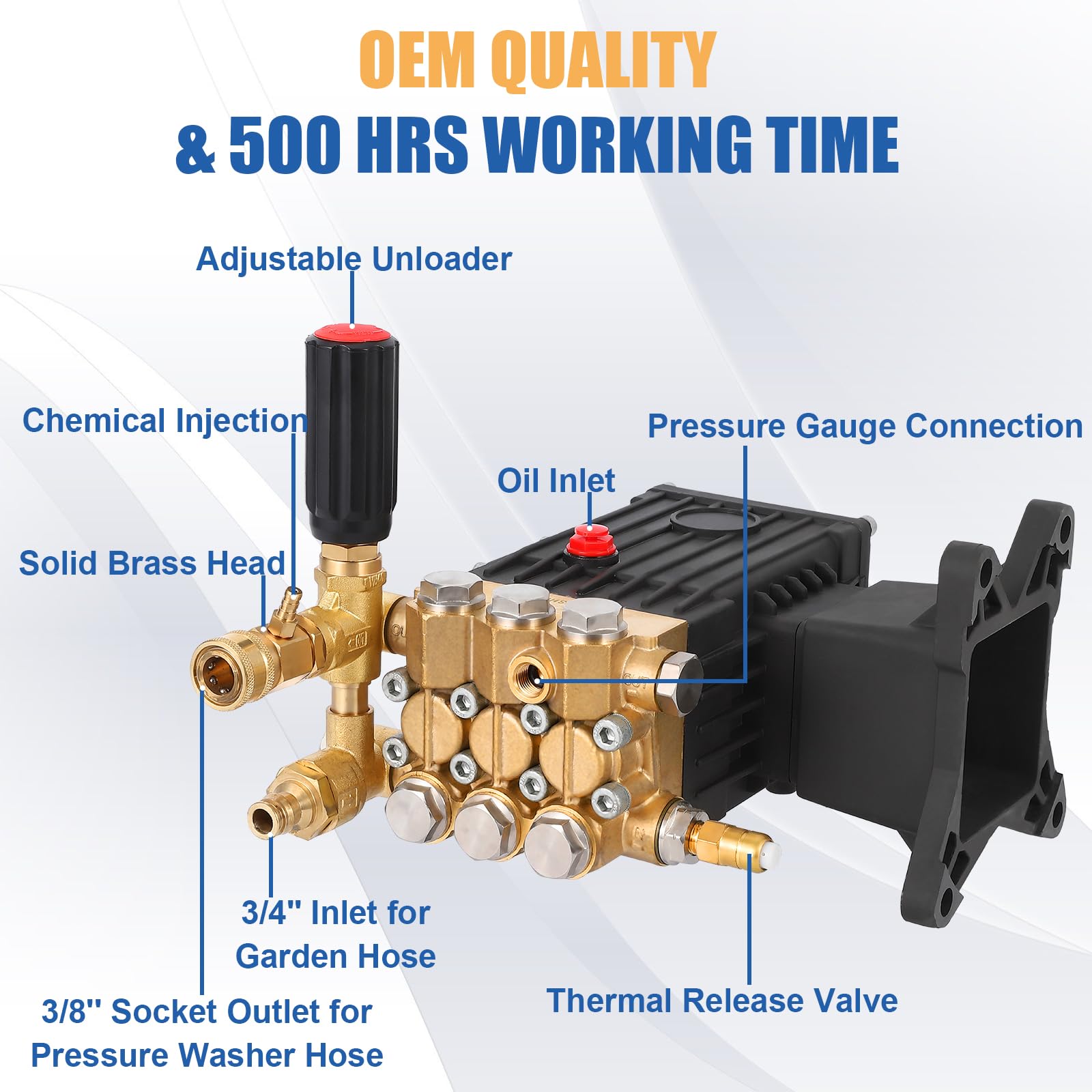 Pompa Acqua Alta Pressione Garvee 4000 PSI 4,4 GPM Triplex Plunger Ottone - Ideale per Pulitori Gas Festa del Papà