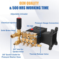 Pompa Acqua Alta Pressione Garvee 4000 PSI 4,4 GPM Triplex Plunger Ottone - Ideale per Pulitori Gas Festa del Papà