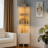 Garvee Mobile Angolare con Luce LED, 4 Ripiani, Design Salvaspazio, Legno Truciolare e Metallo, Adatto a Soggiorno e Studio, 30x30x147,6 cm, Multicolore - White