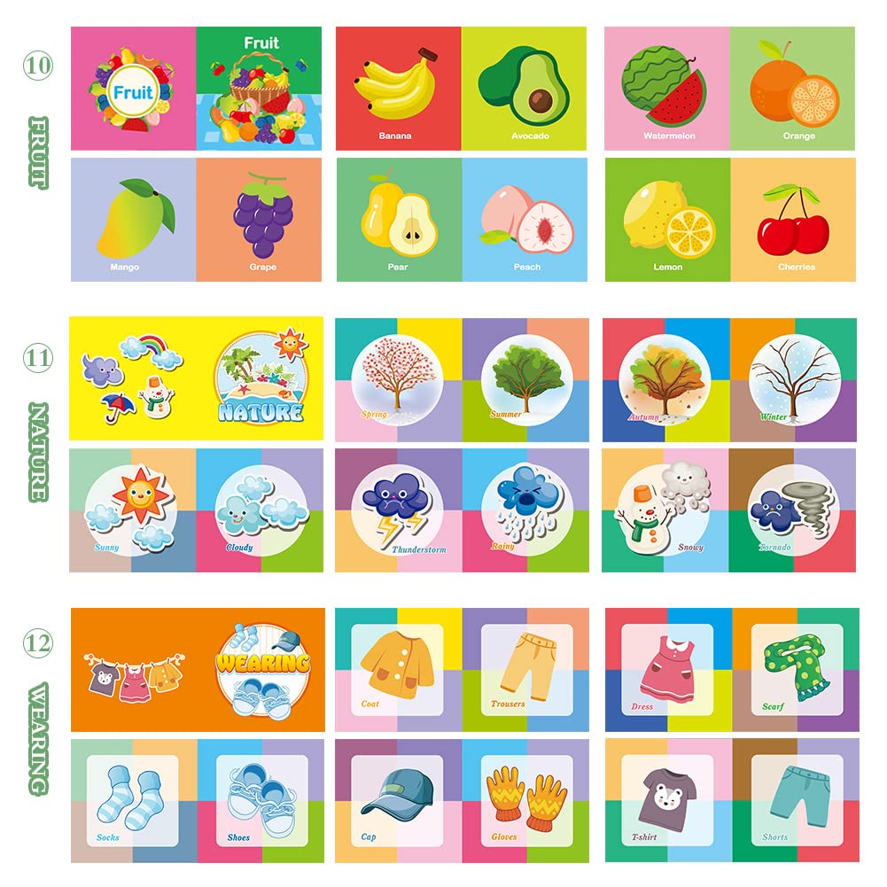 Set di libri didattici in tessuto per bambini Garvee, 12 pezzi, cotone, lavabili, morbidi, atossici, per neonati e bambini piccoli, educazione precoce, regalo, 10,5x10,5 cm