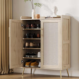 Garvee Mobile Porta Scarpe in Rattan 5 Ripiani con Ante, Ripiani Regolabili, Gambe in Metallo, Stile Country, Quercia, per Ingresso e Soggiorno - Rovere+Naturale