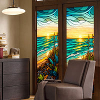 Pellicola per finestre in PVC Garvee con motivo tramonto sul mare, 45x100 cm, colorata, non adesiva, riutilizzabile, per soggiorno e ufficio