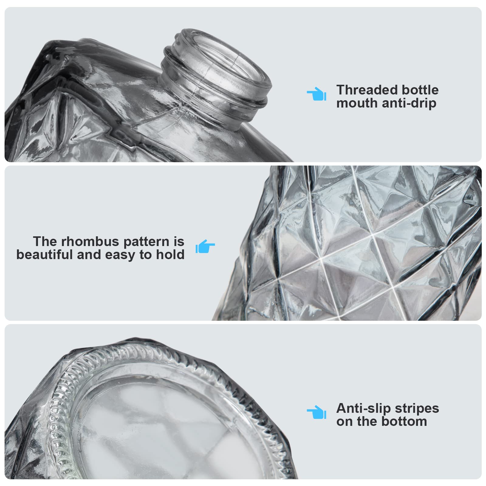 Garvee Set di 2 dispenser di sapone in vetro da 12 once con design a diamante, pompa in acciaio inossidabile, nero trasparente, per bagno e cucina