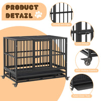 Garvee Heavy Duty Dog Crate 37 pollici con doppia porta, ruote girevoli a 360°, metallo, pieghevole, per cani di piccola e grande taglia, per interni