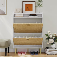 Scarpiera Garvee con 2 cassetti a scomparsa, organizer per scarpe stretto per corridoio e ingresso, legno bianco, indipendente, robusto, salvaspazio