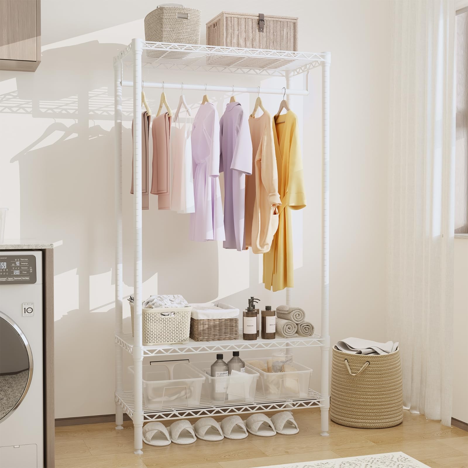 Appendiabiti Garvee Heavy Duty con ripiani, regolabile, in metallo, antiruggine, capacità di carico di 660 libbre, camera da letto e lavanderia, bianco, 35,43"L x 17,72"P x 68,9"A