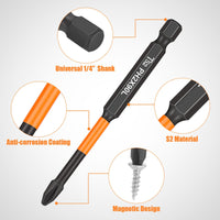 Garvee Set 12Pz Punte Cacciavite Impatto PH2 Magnetiche, Acciaio S2, Uso Professionale, 1/4" Esagono, Nero