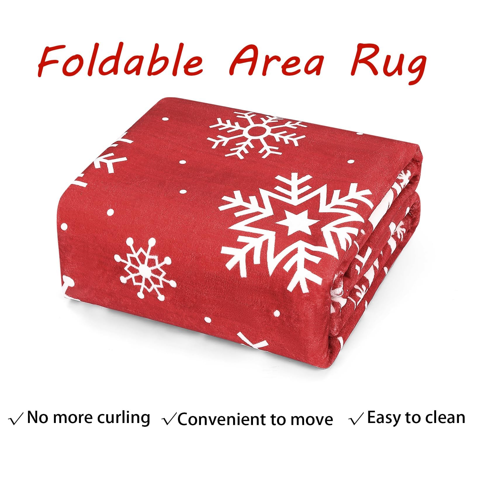 Tappeto natalizio Garvee rosso 120x170 cm con fiocchi di neve e albero di Natale per soggiorno e camera da letto, lavabile, TPR antiscivolo, pelo corto