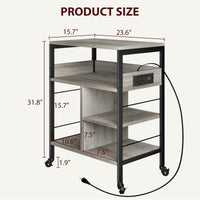 Supporto per stampante mobile Garvee di grandi dimensioni con prese di corrente e USB, struttura in metallo a 4 livelli, pannello in MDF, ruote con freni, grigio rustico, ufficio e soggiorno, 23,66"x15,76"x31,86"