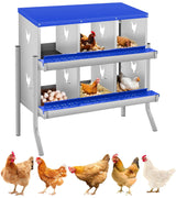 Garvee Scatola per Galline 6 Scomparti in Acciaio Zincato con Sistema Rollaway per Pollai Domestici Ventilata Doppio Piano - Blu | 6 Compartimenti