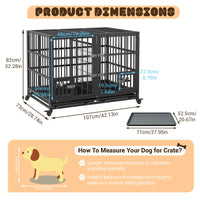 Garvee Heavy Duty Dog Crate da 42 pollici con doppia porta, ruote girevoli a 360°, struttura in metallo, vassoio rimovibile, divisorio, uso interno per cani di piccola e grande taglia, nero