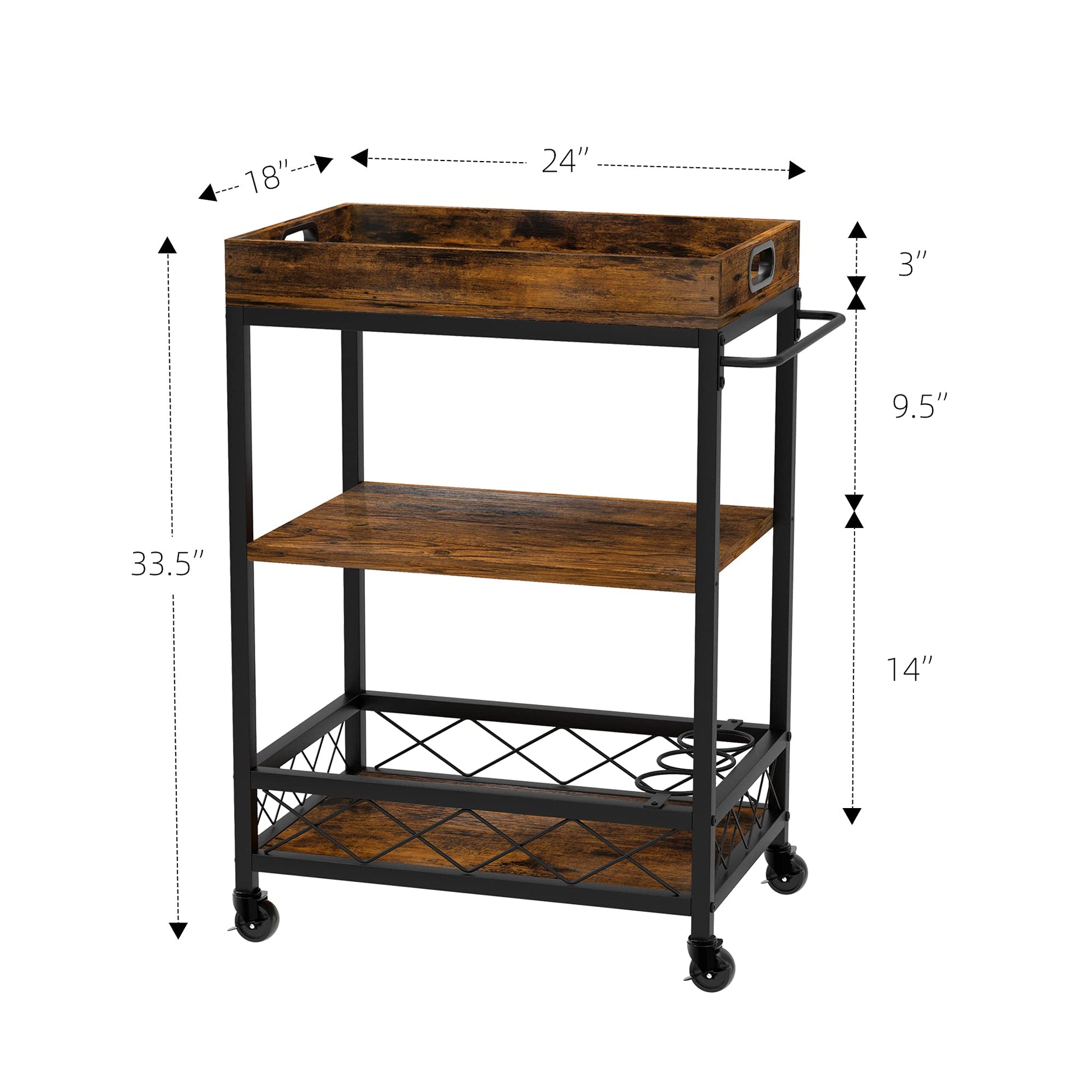 Carrello da portata vintage GARVEE con vassoio rimovibile per la cucina, carrello da cucina con ruote bloccabile per bancone da cucina, tavolino laterale in stile industriale