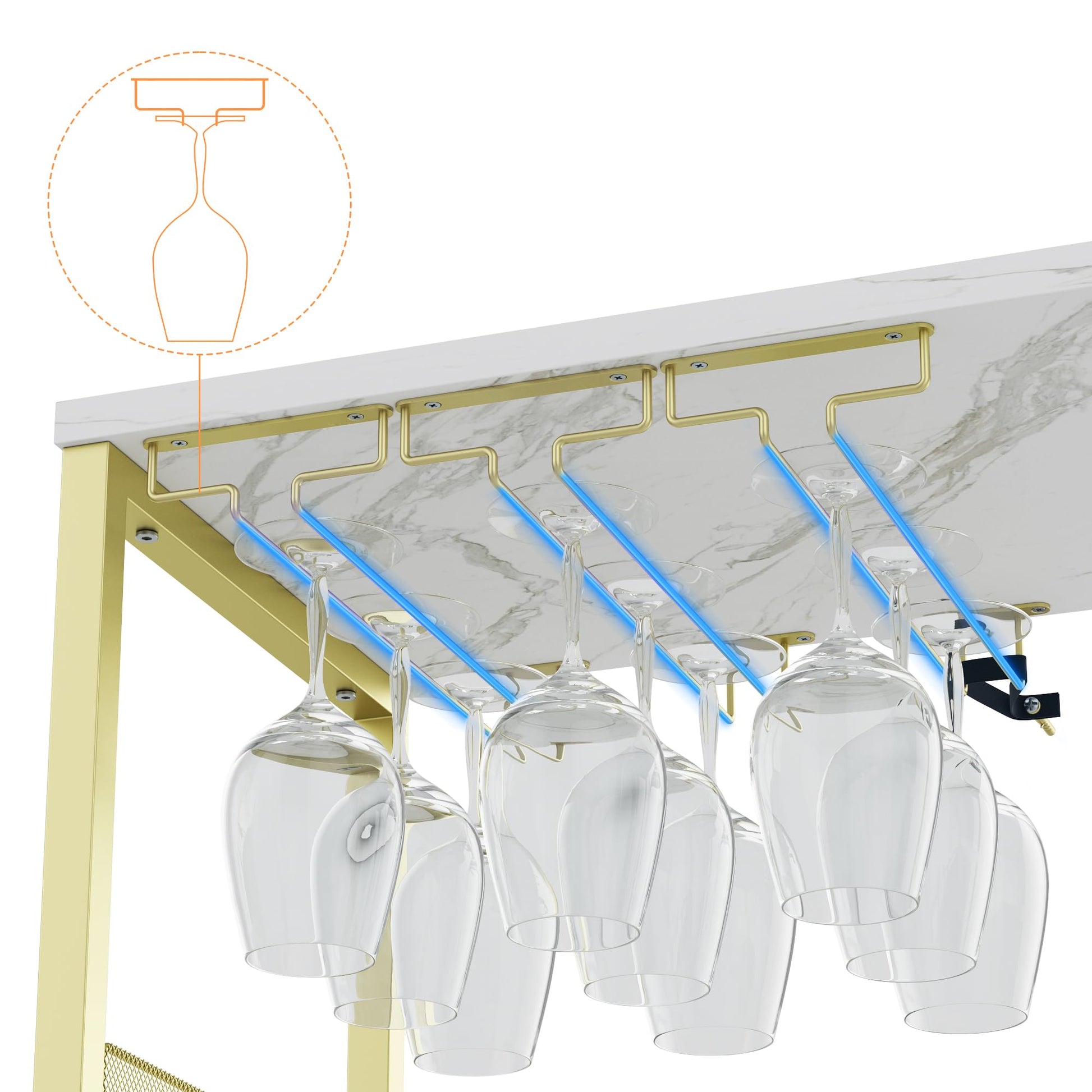 Mobile bar portabottiglie Garvee con portabottiglie rimovibile, portabicchieri, MDF e ferro, oro, per soggiorno e bar, 27,2"L x 13,8"P x 36,2"A
