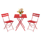 Garvee Set Bistro da Esterno 3 Pezzi, Tavolo e 2 Sedie Pieghevoli, Metallo Resistente, Per Balcone e Giardino, Rosso, Compatto e Senza Montaggio - Red