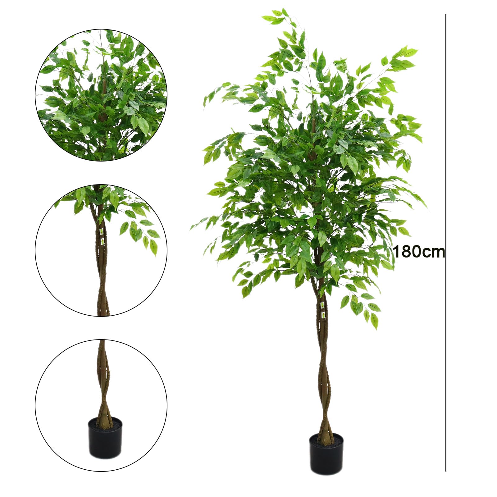 Albero artificiale da interno Garvee con foglie di gomma, tronco naturale, fioriera stabile per casa e ufficio, moderno, facile da curare