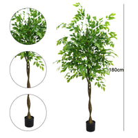 Albero artificiale da interno Garvee con foglie di gomma, tronco naturale, fioriera stabile per casa e ufficio, moderno, facile da curare