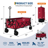 Carrello da spiaggia pieghevole Garvee con ruota fissata a tutti i terreni, telaio in acciaio da 7", capacità di carico di 350 libbre, portatile, 54"x28,7"x42", spiaggia e attività all'aperto, pieghevole, blu