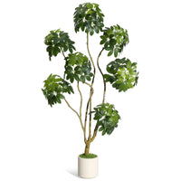 Albero di Schefflera artificiale Garvee da 5 piedi con ombrello e 5 tronchi, vaso di fiori in PE bianco per casa e ufficio