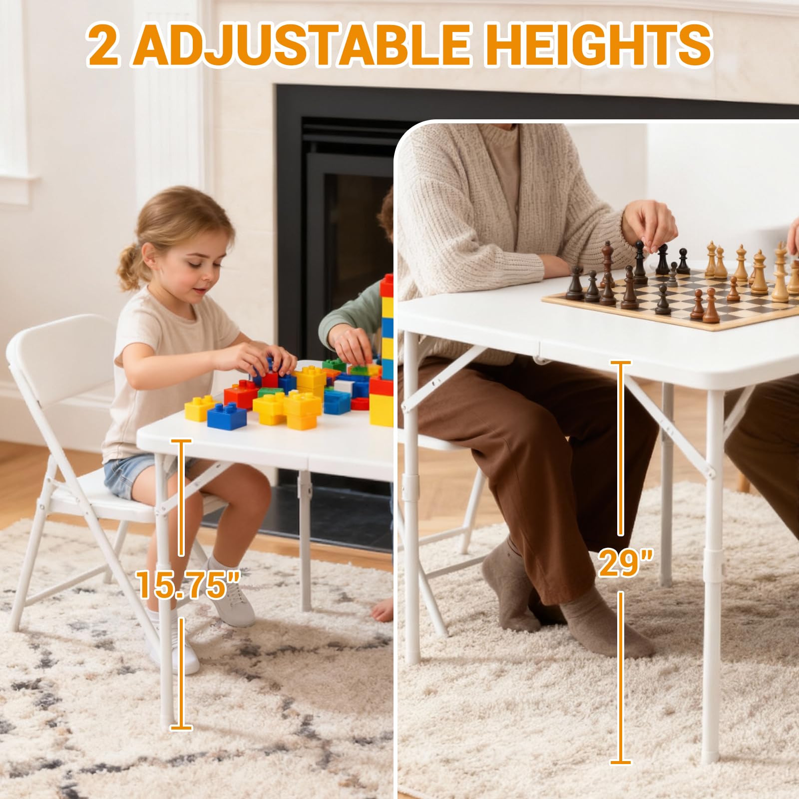 Tavolo quadrato pieghevole Garvee da 34" - Portatile, multifunzionale - Piano in plastica, struttura in metallo - Per campeggio, picnic, ufficio, feste - Bianco