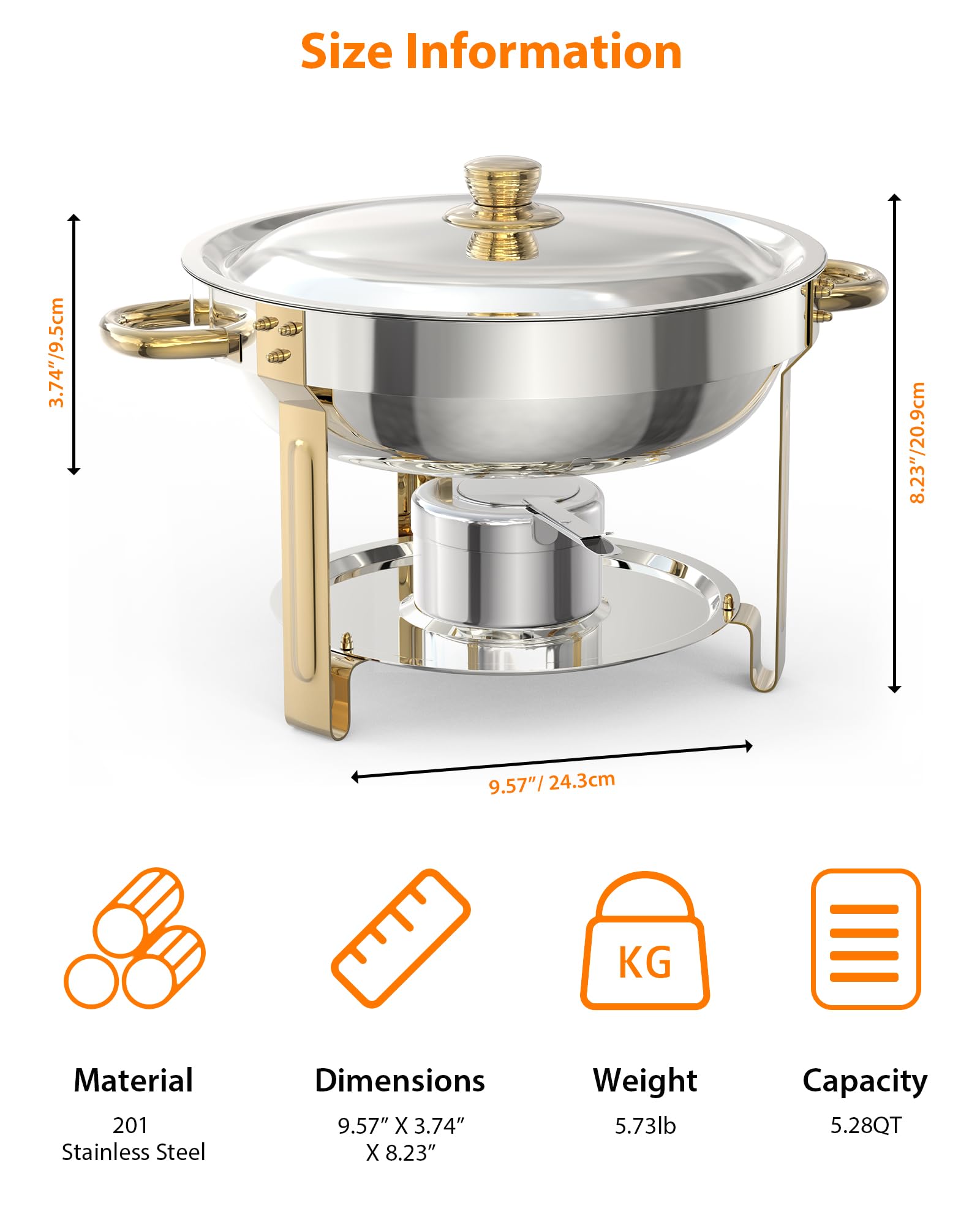 Vassoi riscaldanti per buffet Garvee da 2 pezzi, 5 litri, in acciaio inox, con porta-coperchi per feste, matrimoni, eventi, colore oro