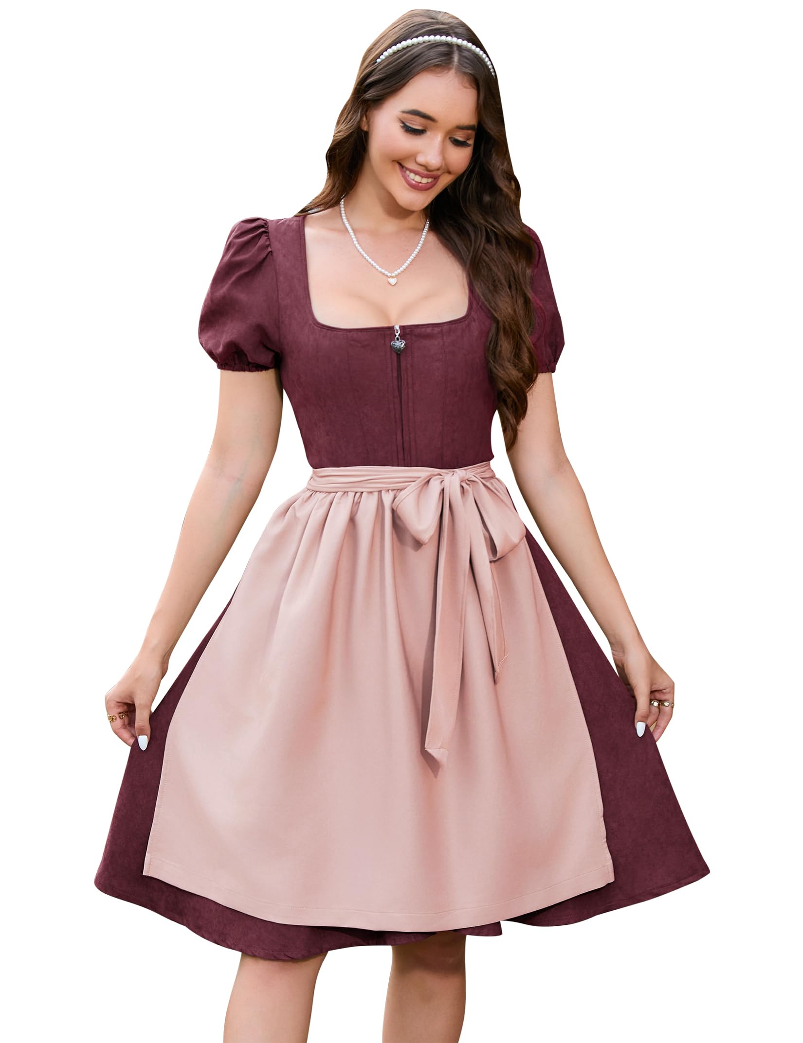 Garvee Dirndl, abito tradizionale da donna midi in pelle scamosciata con grembiule, nero, taglie 34-52