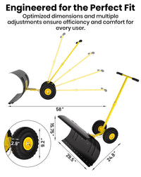 Pala da neve Garvee con ruote, lama in acciaio da 29", regolabile in 5 posizioni, impugnatura ergonomica per vialetto e giardino, base in plastica, nera