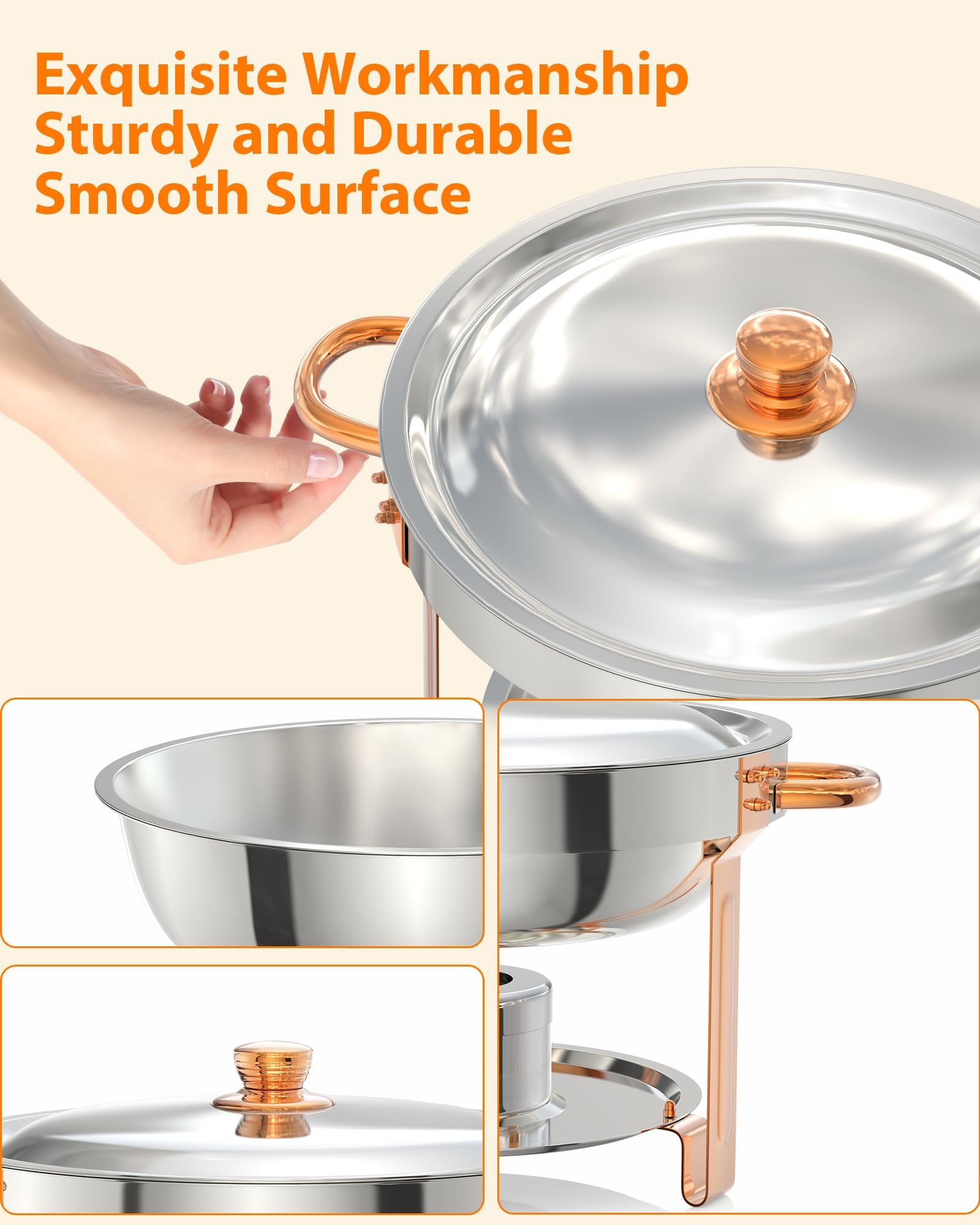 Chafing Dishes rotondi Garvee, set da 6, 5QT, posate da buffet in acciaio inossidabile, scaldavivande con coperchi, cucchiai, pinze per catering, feste, matrimoni, argento