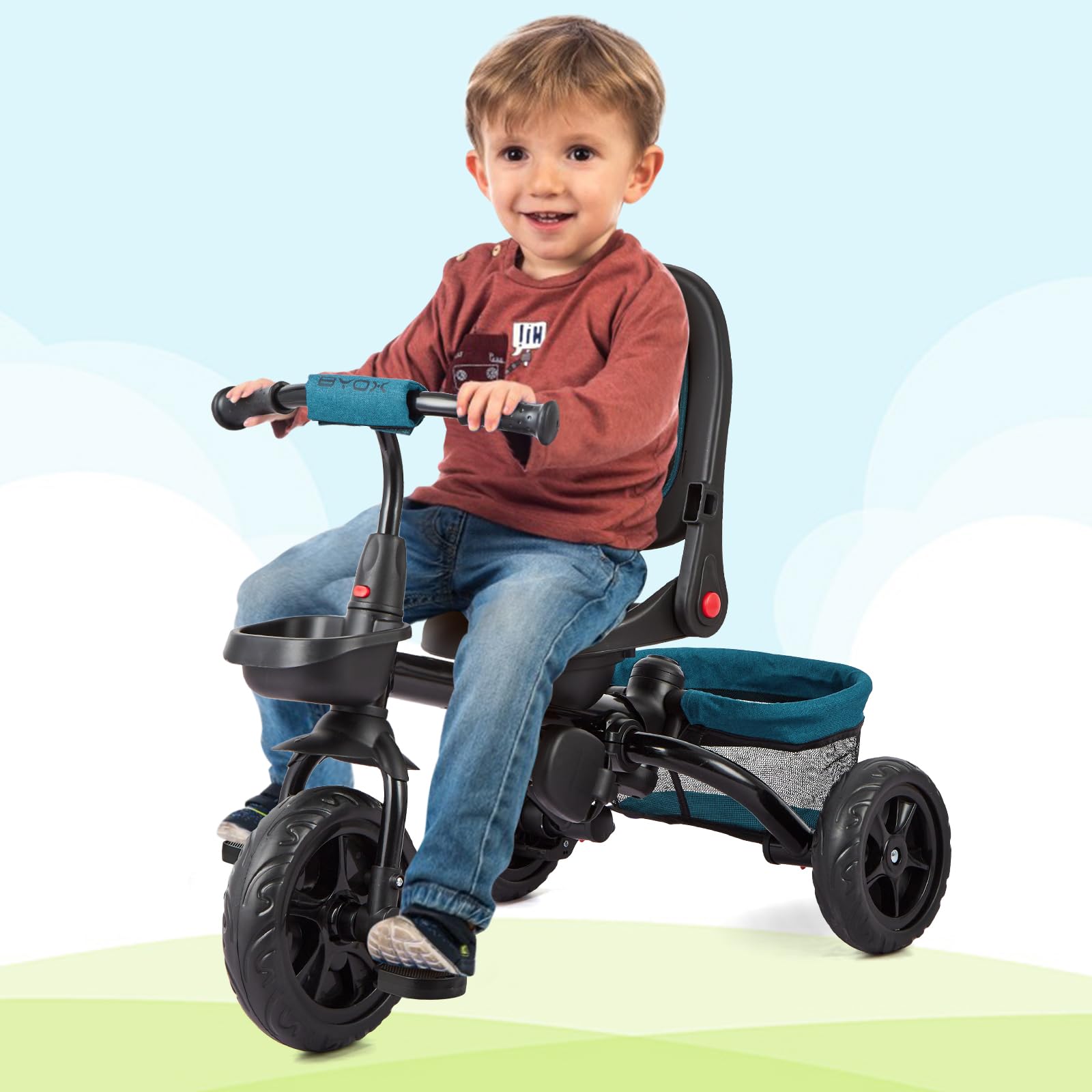 Garvee Triciclo Bébé Évolutif 6 en 1 con seduta reversibile, parasole, pedali per bambini da 10 mesi a 5 anni, Verde