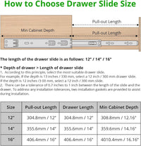 Guide per cassetti Garvee da 12/14/16 pollici, estensione completa, cuscinetti a sfera, montaggio laterale in metallo a 3 vie, robuste per mobili e armadi.