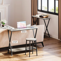 Tavolo consolle stretto Garvee, 2 ripiani, stile industriale, legno MDF e metallo, per soggiorno e corridoio, 84,5 cm di lunghezza x 30 cm di larghezza x 80 cm di altezza, nero