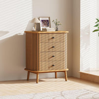 Cassettiera Garvee a 4 cassetti, stile moderno di metà secolo con anta scorrevole, per camera da letto e soggiorno, effetto bambù MDF, ampio spazio di archiviazione, resistente