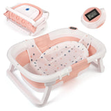 GARVEE Vasca da bagno per neonati, pieghevole, salvaspazio, con termometro e tappetino antiscivolo per neonati e bambini piccoli, rosa - Rosa
