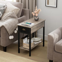 Tavolino laterale GARVEE con cassetto e tasca in tessuto - Comodino versatile in stile retrò per soggiorno e camera da letto (60x32x60 cm, grigio)