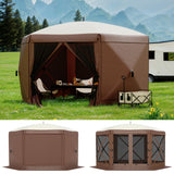 Gazebo Garvee Pop Up Esagonale 13FT con Zanzariera e Teli Antivento Rimovibili, Struttura in Acciaio, Ombra Ampia Beige e Kaki per Feste Outdoor - Beige e kaki