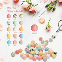 Garvee 100 pezzi di perline in silicone da 15 mm rotonde colorate per la creazione di gioielli fai da te, portachiavi, collane, braccialetti