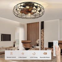 Ventilatore da soffitto retrò GARVEE con luce e telecomando, 6 velocità di ventilazione regolabili, lampada con ventola da 50 cm per soggiorno e camera da letto, timer, 7 pale, 6 lampadine E14 (non incluse)