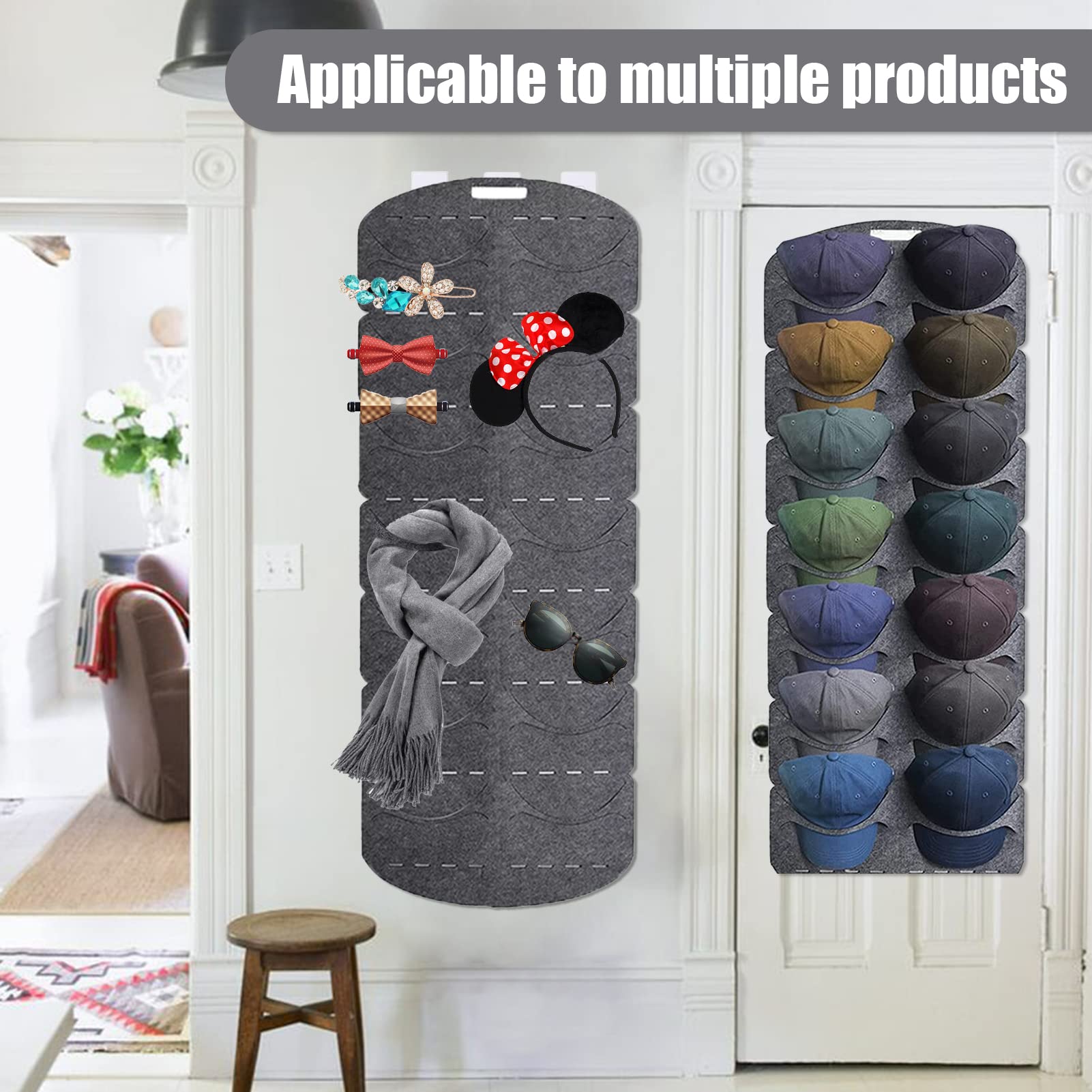 Garvee Set 2 Porta Cappelli Baseball Pieghevoli in Feltro, Organizer da Muro, Salvaspazio, Ideale per Armadi e Porte, Grigio